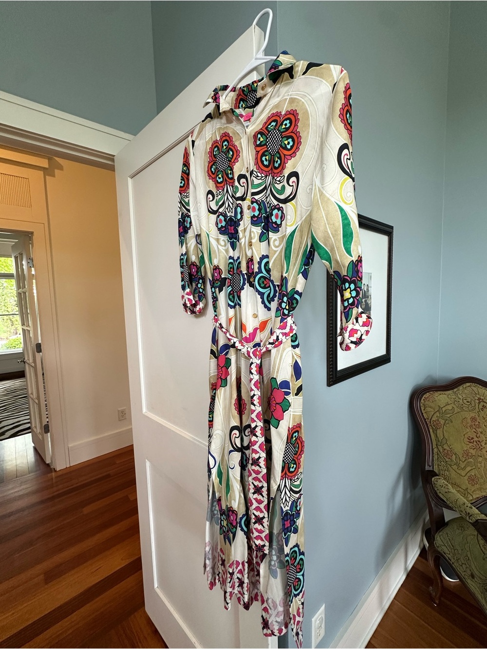 Vilagallo Cream Midi Dress with Multicolor Floral Print